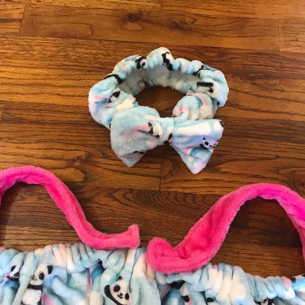 Girls Kids Bath Towel Wrap Cover Headband Hair Wrap Cotton Plush Panda & Rainbow